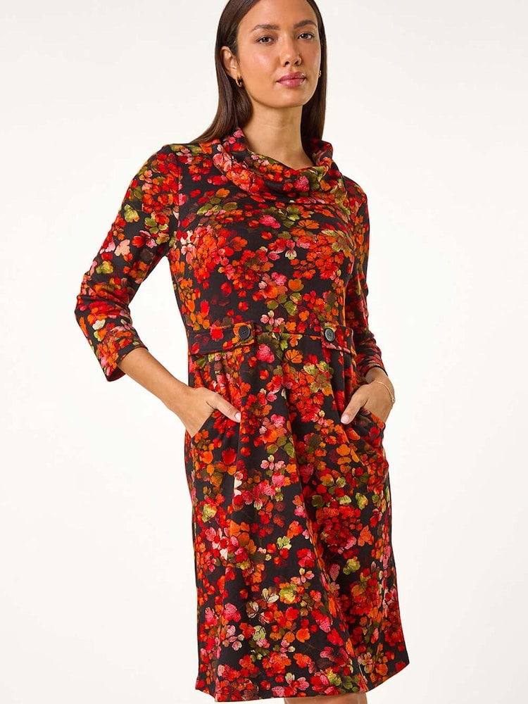 Vestido con estampado de hojas y cuello desbocado con detalle de lengüeta de Roman - Imagen 5 de 5