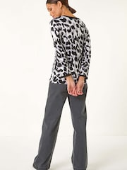 Roman Black Animal Print 3/4 Sleeve Knit Jumper - Image 3 of 5