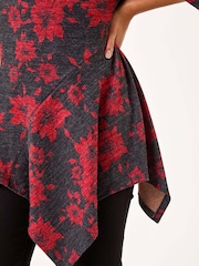 Roman Red Floral Print Hanky Hem Tunic Top - Image 2 of 5