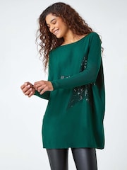 Roman Green Embellished Star Print Longline Jumper - Image 1 of 5