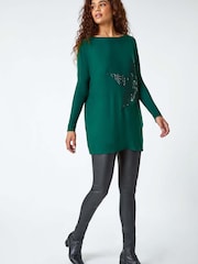 Roman Green Embellished Star Print Longline Jumper - Image 2 of 5