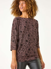 Roman Metallic Floral Print Banded Glitter Top - Image 1 of 5