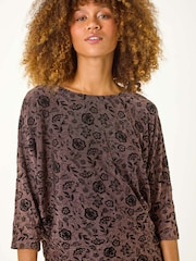 Roman Metallic Floral Print Banded Glitter Top - Image 2 of 5