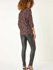Roman Metallic Floral Print Banded Glitter Top - Image 4 of 5
