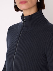 Whistles Blue Wool Zip Front Rib Cardigan - Image 4 of 5