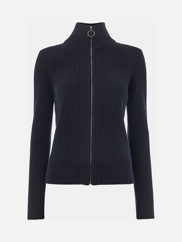 Whistles Blue Wool Zip Front Rib Cardigan - Image 5 of 5 Whistles Blue Wool Zip Front Rib Cardigan - Image 5 of 5