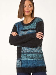 Roman Green Colour Block Fluffy Knit Jumper - Image 1 of 5