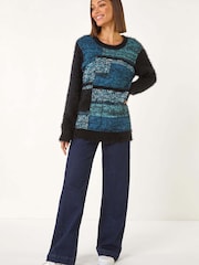 Roman Green Colour Block Fluffy Knit Jumper - Image 2 of 5