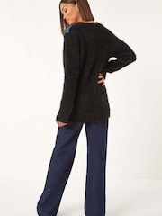 Roman Green Colour Block Fluffy Knit Jumper - Image 3 of 5