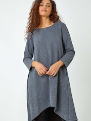 Roman Grey Ribbed Asymmetric Stretch Dress - Image 1 of 5