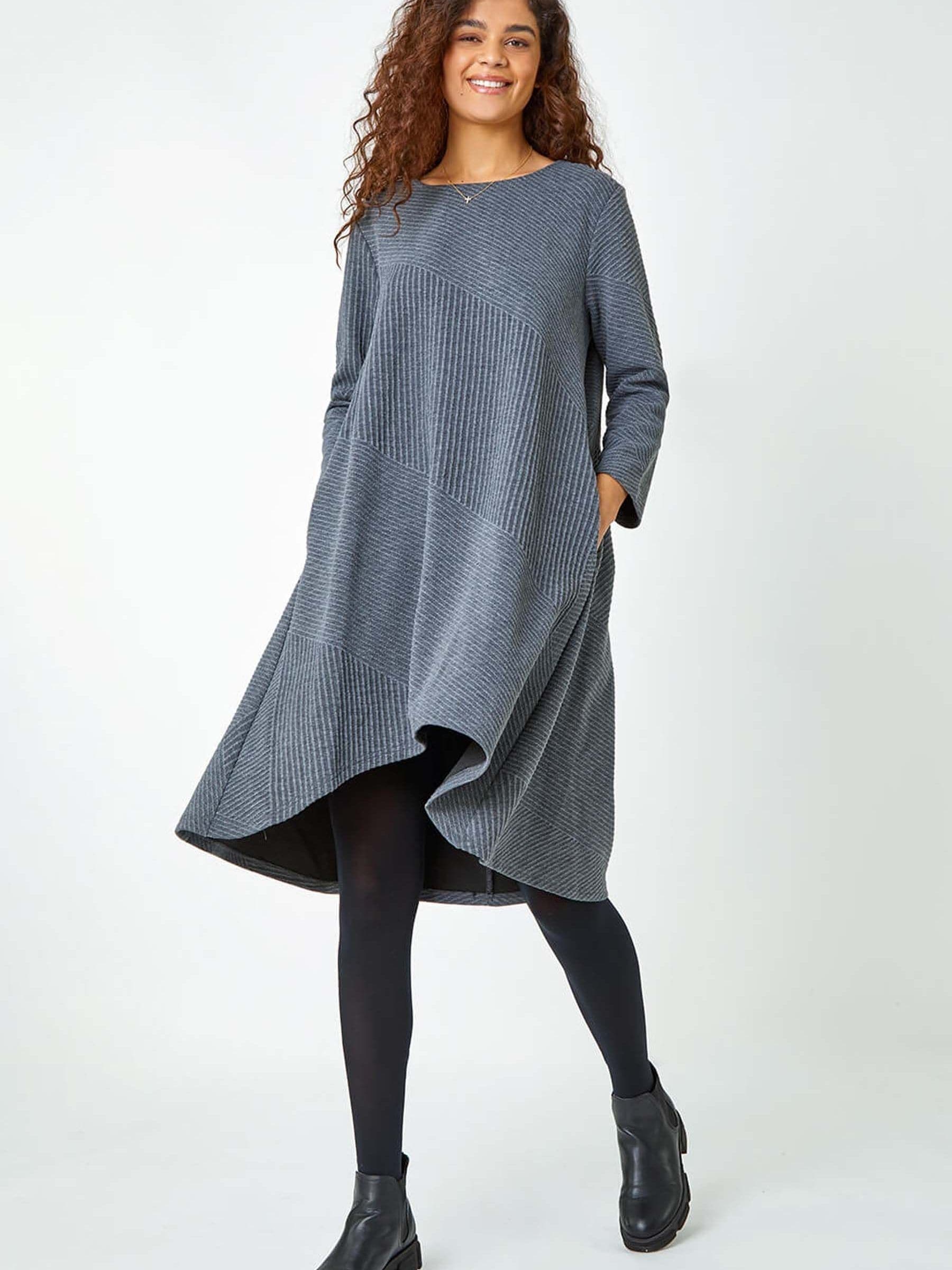 Buy Roman Grey Ribbed Asymmetric Stretch Dress from Next Netherlands