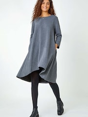 Roman Grey Ribbed Asymmetric Stretch Dress - Image 2 of 5