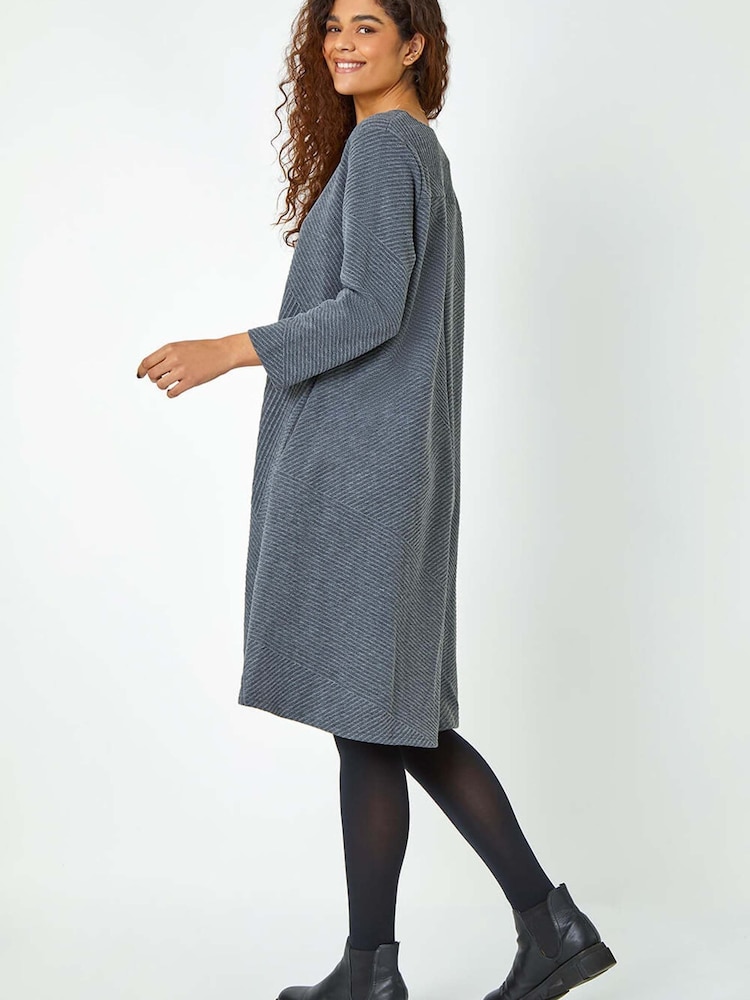 Roman Grey Ribbed Asymmetric Stretch Dress - Image 5 of 5 Roman Grey Ribbed Asymmetric Stretch Dress - Image 5 of 5