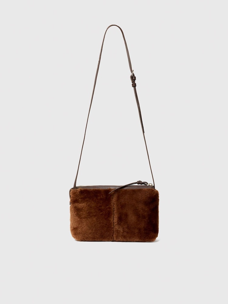 Whistles Brown Kaia Shearling Crossbody Bag - Image 1 of 4 Whistles Brown Kaia Shearling Crossbody Bag - Image 1 of 4