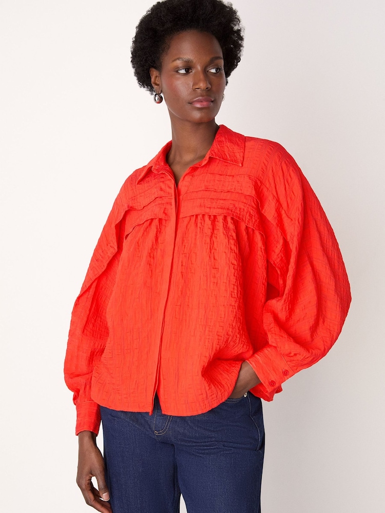 Whistles Red Textured Frill Detail Blouse - Image 1 of 5 Whistles Red Textured Frill Detail Blouse - Image 1 of 5