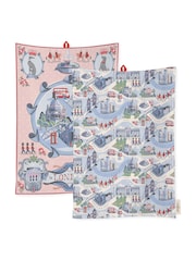 Cath Kidston Set of 2 Blue London Town Tea Towels - Image 1 of 2