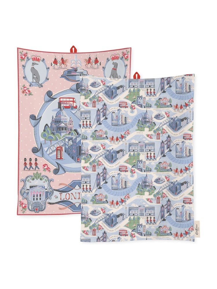 Cath Kidston Set of 2 Blue London Town Tea Towels - Image 1 of 2