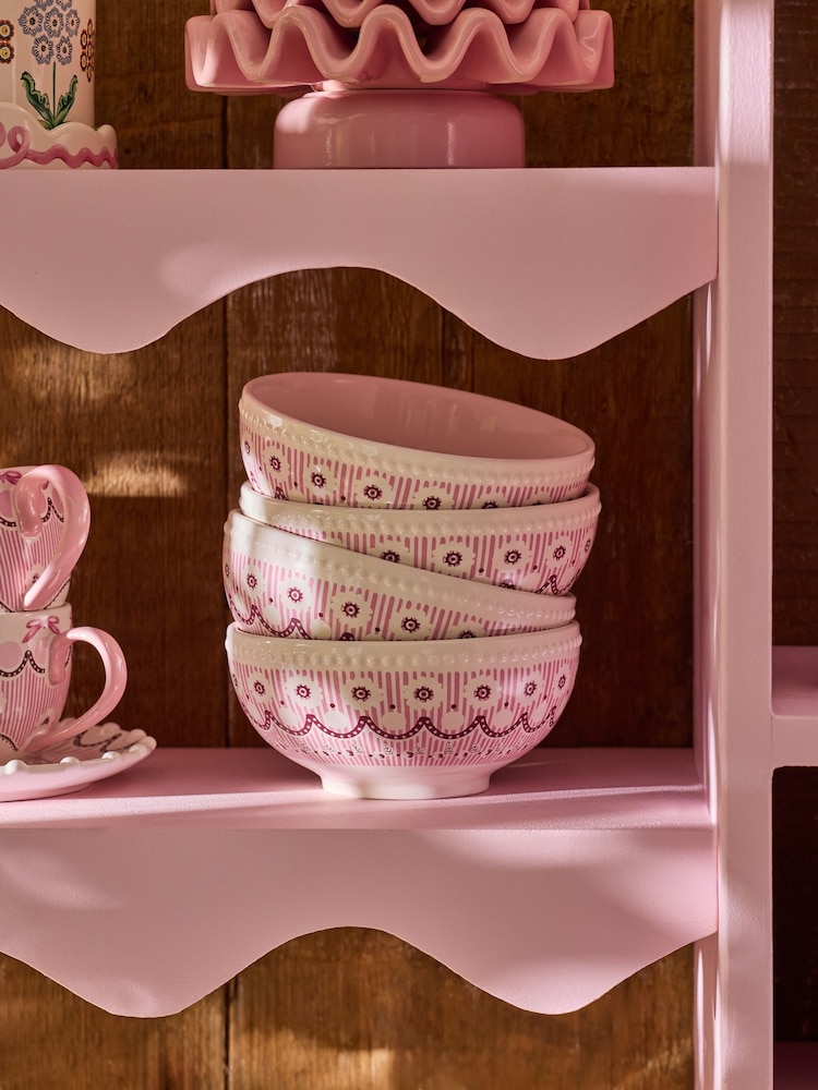 Cath Kidston Set of 4 Pink Spitalfields Silk Cereal Bowls - Image 1 of 5