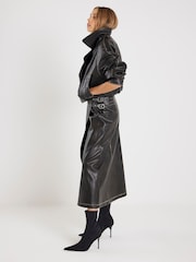 River Island Black Distressed Faux Leather Wrap Midi Skirt - Image 3 of 4