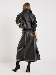 River Island Black Distressed Faux Leather Wrap Midi Skirt - Image 4 of 4