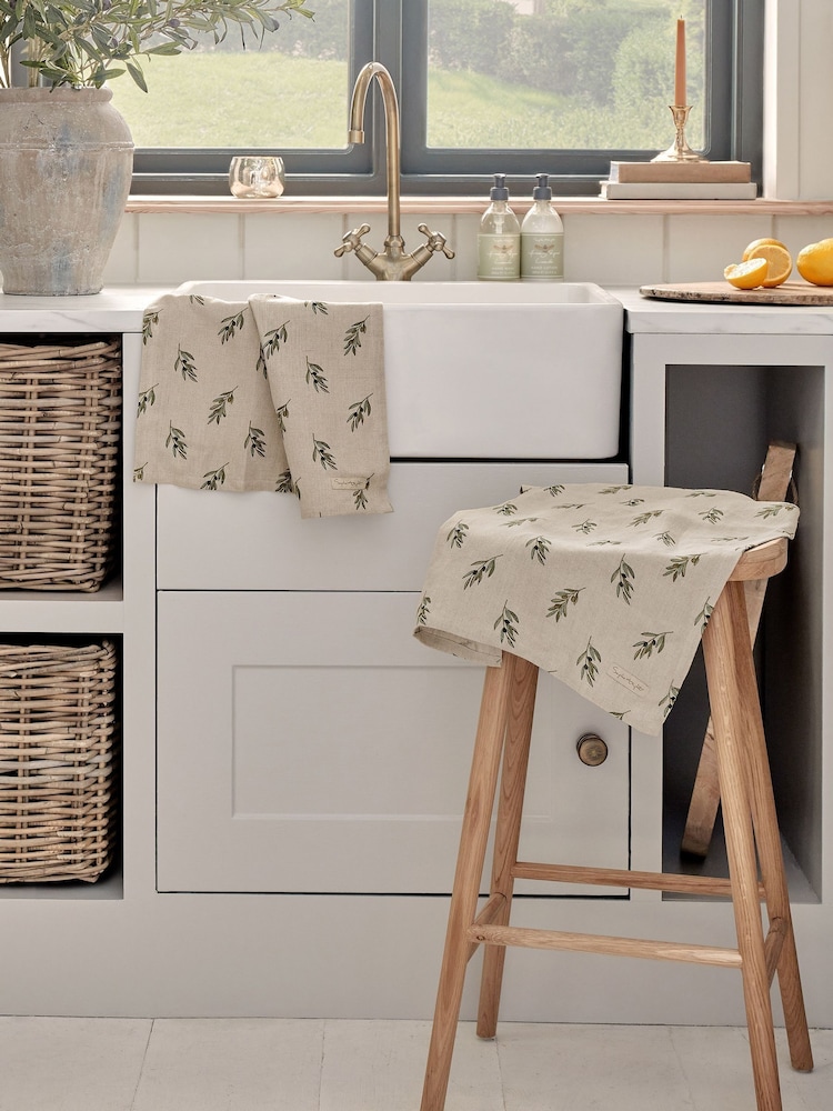 Льняное кухонное полотенце оливкового цвета Sophie Allport - Изображение 1 3