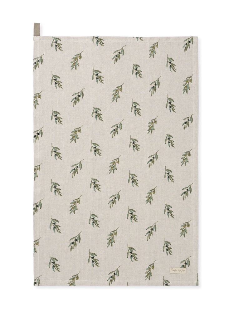 Льняное кухонное полотенце оливкового цвета Sophie Allport - Изображение 3 3