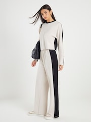 River Island Cream Colour Block Wide Leg Trousers - Image 1 of 4