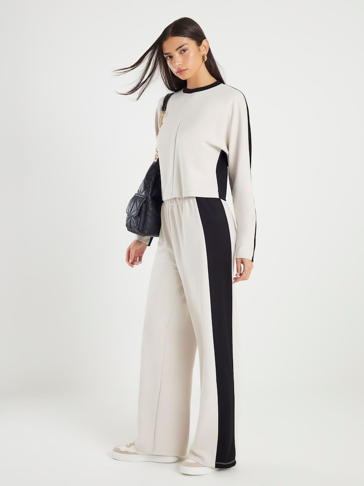 River Island Cream Colour Block Wide Leg Trousers - Image 1 of 4