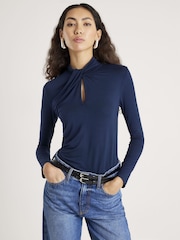 River Island Blue Long Sleeve Twist High Neck Top - Image 1 of 4