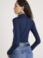 River Island Blue Long Sleeve Twist High Neck Top - Image 2 of 4