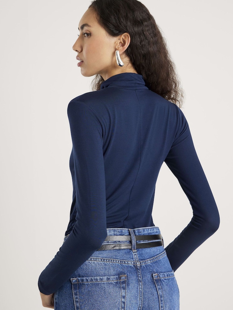 River Island Blue Long Sleeve Twist High Neck Top - Image 2 of 4
