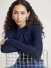 River Island Blue Long Sleeve Twist High Neck Top - Image 4 of 4