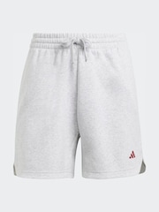adidas Light Grey 3 Stripe Studio Fleece Shorts - Image 6 of 6