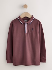 Rouge bordeaux - Long Sleeve Tipped Polo Shirt (3-16yrs) - Image 1 de 4