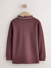Rouge bordeaux - Long Sleeve Tipped Polo Shirt (3-16yrs) - Image 2 de 4