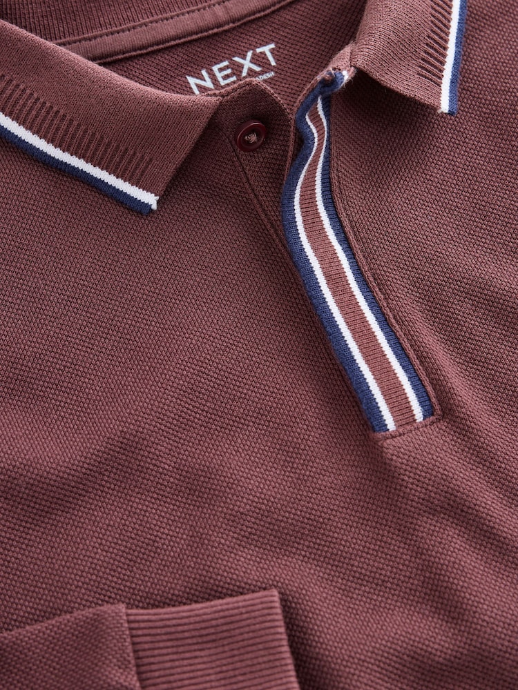 Rouge bordeaux - Long Sleeve Tipped Polo Shirt (3-16yrs) - Image 4 de 4