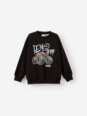 Cotton On Black Hot Wheels Sammy Oversize Crew Neck Sweat Top - Image 1 of 3