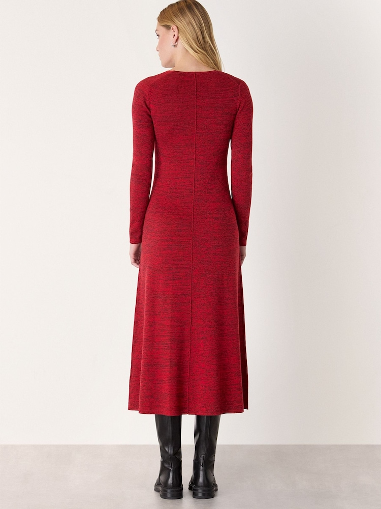 Whistles Red Melange Ribbed Midi Knit Dress - Image 2 of 5 Whistles Red Melange Ribbed Midi Knit Dress - Image 2 of 5