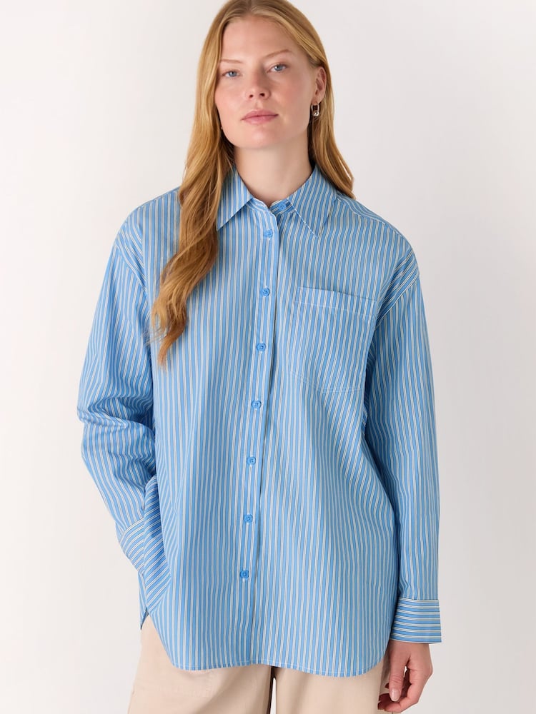 Whistles Blue Oversized Fit Stripe Shirt - Image 1 of 5 Whistles Blue Oversized Fit Stripe Shirt - Image 1 of 5
