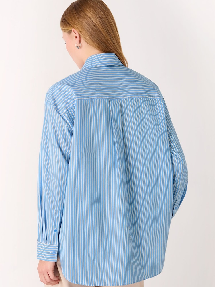 Whistles Blue Oversized Fit Stripe Shirt - Image 2 of 5 Whistles Blue Oversized Fit Stripe Shirt - Image 2 of 5