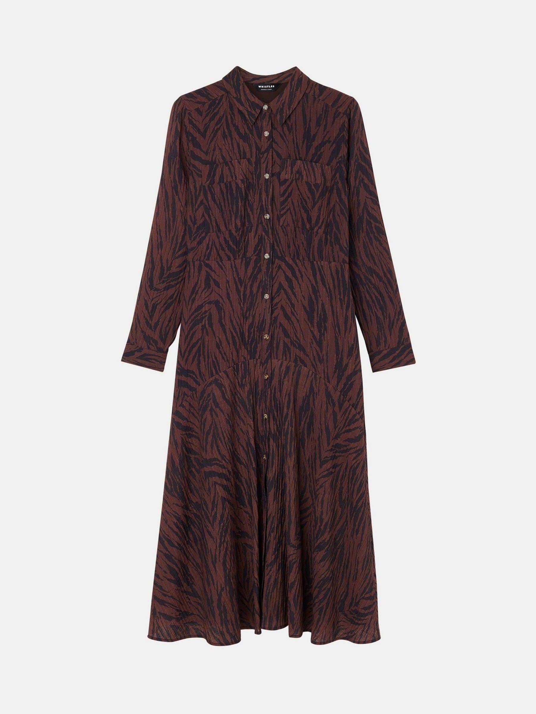 brown zebra print shirt dress Whistles Collared Brown/Multi Size 10 Midi dresses