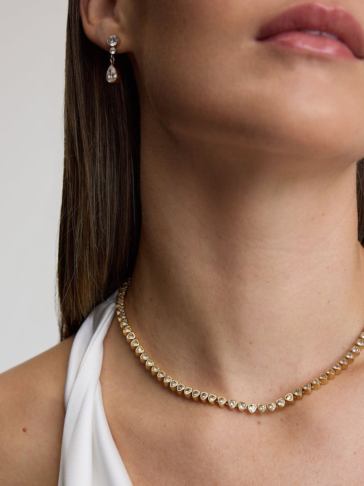 D.Louise Gold Tone Heart Bezel Tennis Necklace - Image 2 of 3