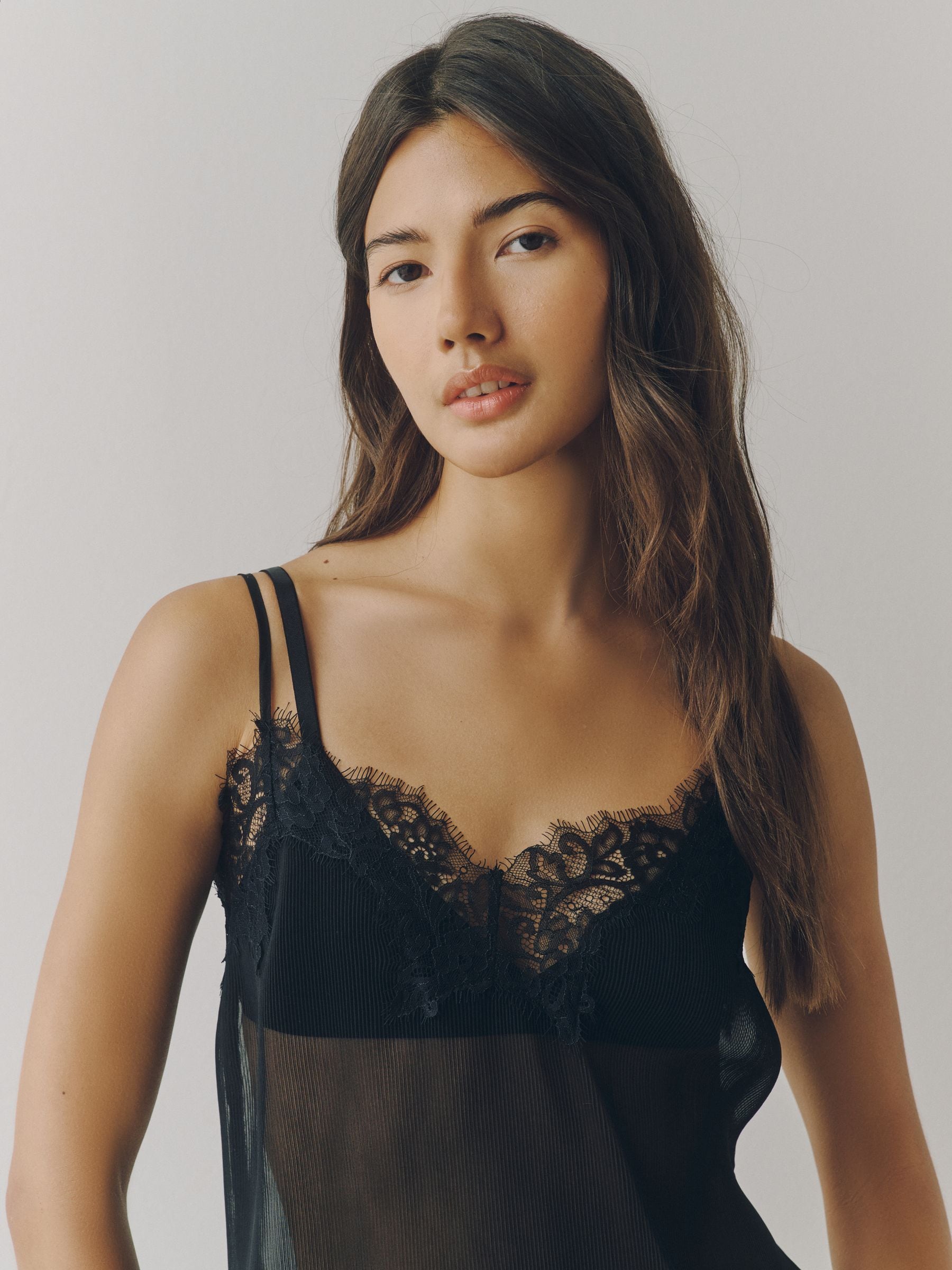 Buy Black Sheer Lace Trim Cami Top from Next USA