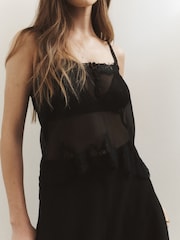 Black Sheer Lace Trim Cami Top - Image 5 of 8