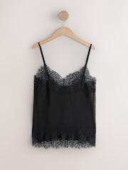 Black Sheer Lace Trim Cami Top - Image 6 of 8