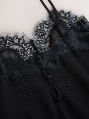 Black Sheer Lace Trim Cami Top - Image 8 of 8
