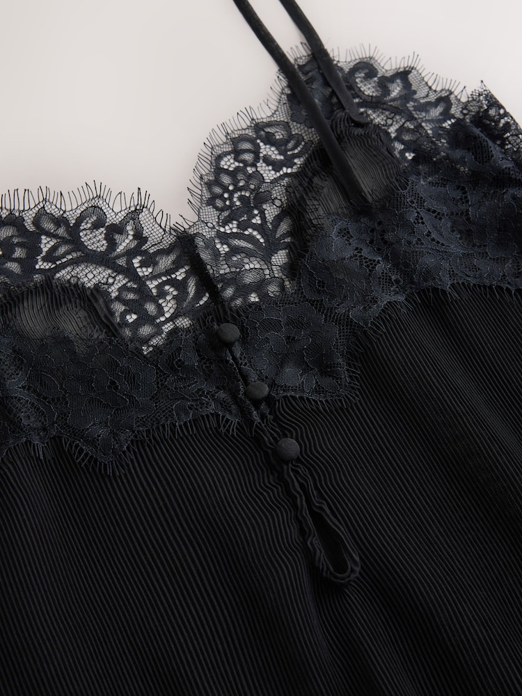 Black Sheer Lace Trim Cami Top - Image 8 of 8 Black Sheer Lace Trim Cami Top - Image 8 of 8