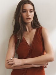Rust Brown Textured V-Neck Cami Top - Image 3 of 7