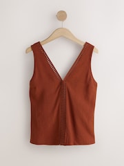 Rust Brown Textured V-Neck Cami Top - Image 5 of 7