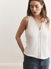 Cream Textured V-Neck Cami Top - Image 1 of 8